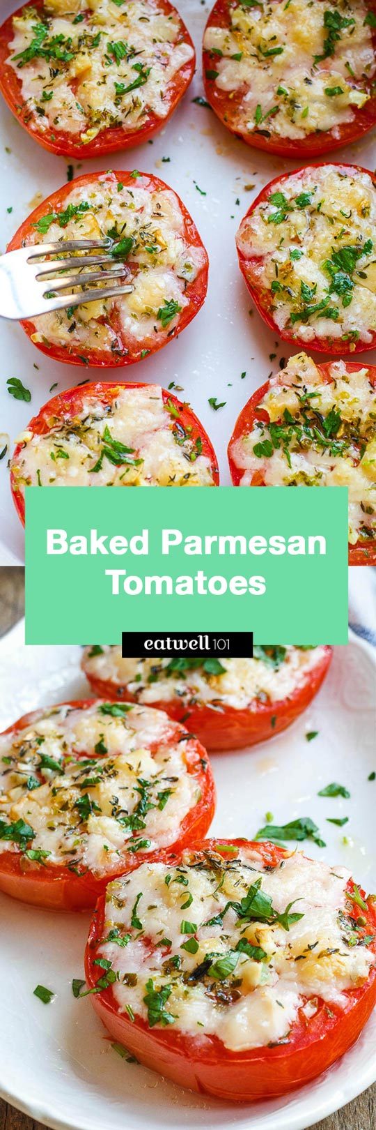 Baked Parmesan Tomatoes - Healthy and so delicious! If you’re looking for an easy low carb side for a quick dinner try these baked parmesan tomatoes.