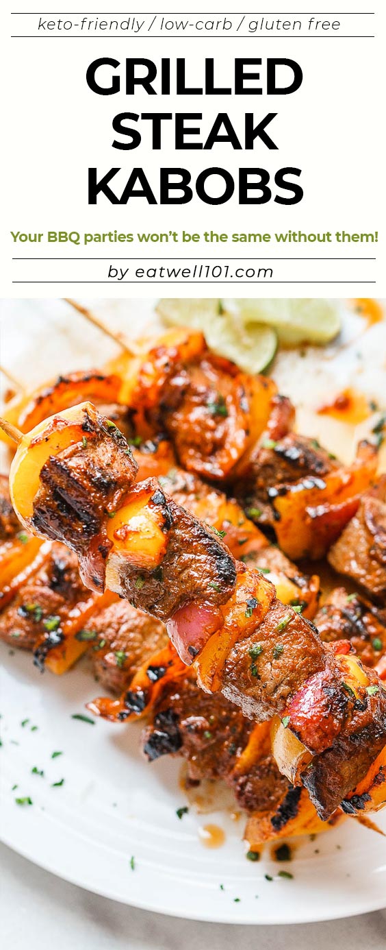 Grilled Steak Kabobs - #grilling #recipe #eatwell101 - Crazy juicy, and so delicious. Each tender morsel just melts in your mouth and explodes with flavor.