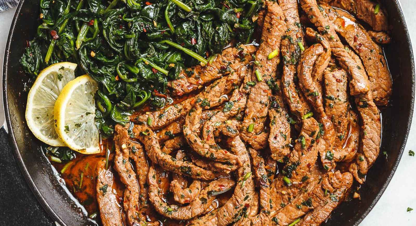 15 Minute Lemon Garlic Butter Steak With Spinach Eatwell101