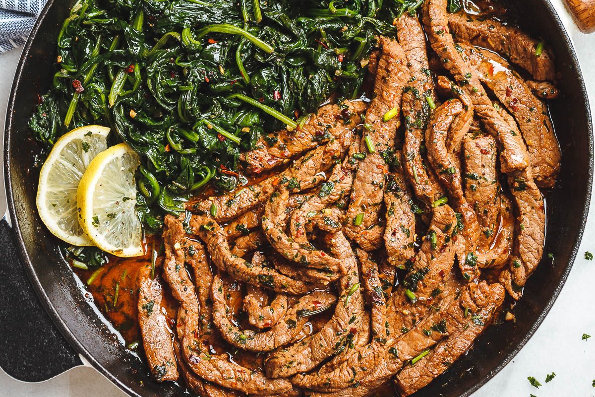 15-Minute Lemon Garlic Butter Steak with Spinach