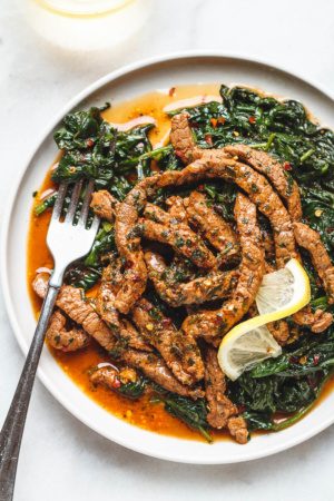 Lemon Garlic Butter Steak with Spinach