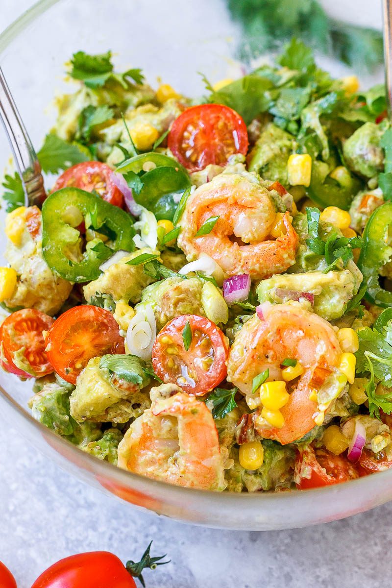 Shrimp Avocado Corn Salad - A tasty and healthy salad recipe perfect for a nourishing lunch on a hot summer day.