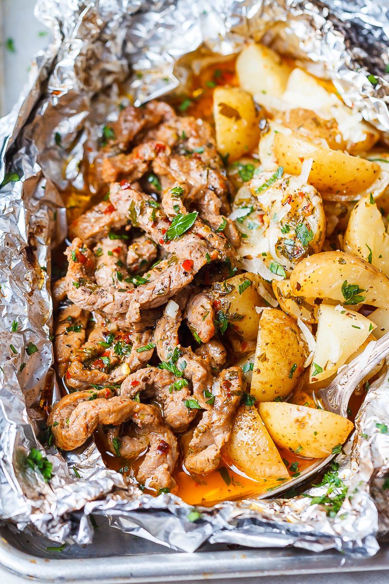 Garlic Butter Steak and Potato Foil Packets 