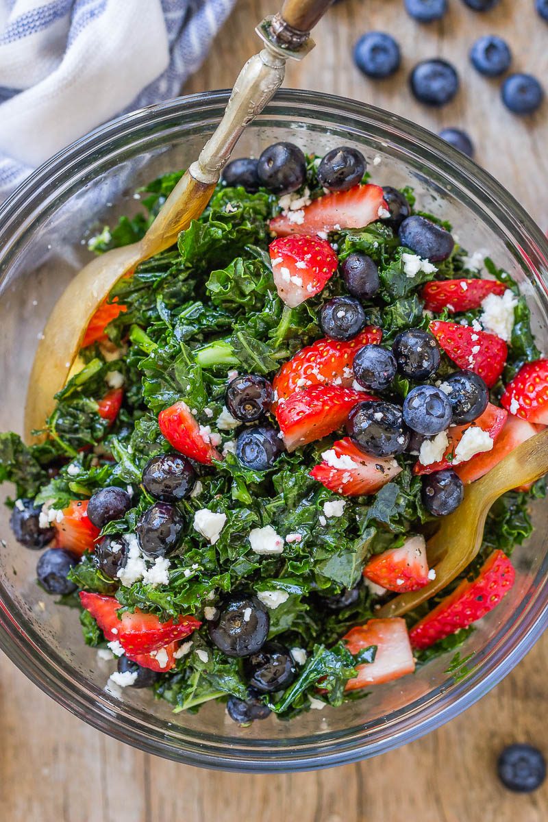 Summer Kale Salad Recipe with Blueberries, Strawberries
