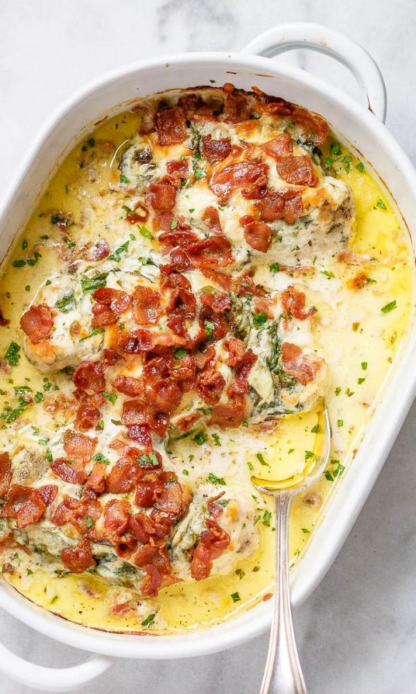 Bacon Spinach Chicken Alfredo Casserole