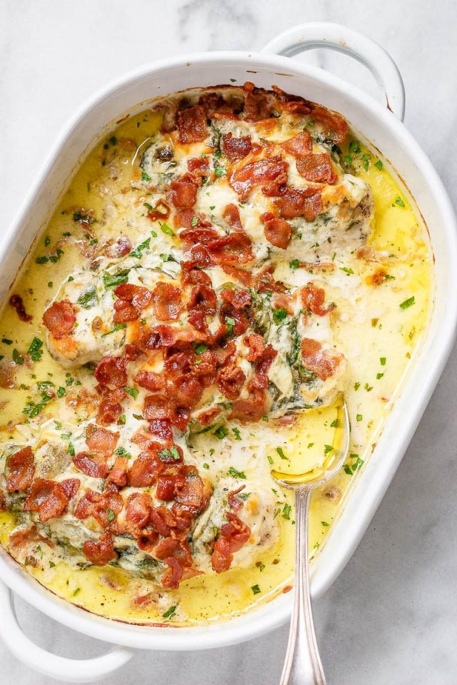 Bacon Spinach Chicken Alfredo Casserole
