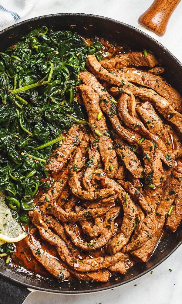 Lemon Garlic Butter Steak with Spinach