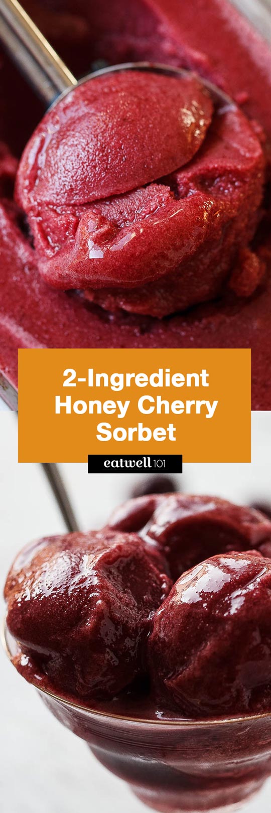 2-Ingredient Honey Cherry Sorbet - Paleo, Dairy-Free, Vegetarian, Gluten-Free. When it comes to dessert, you really can't get much healthier than this!