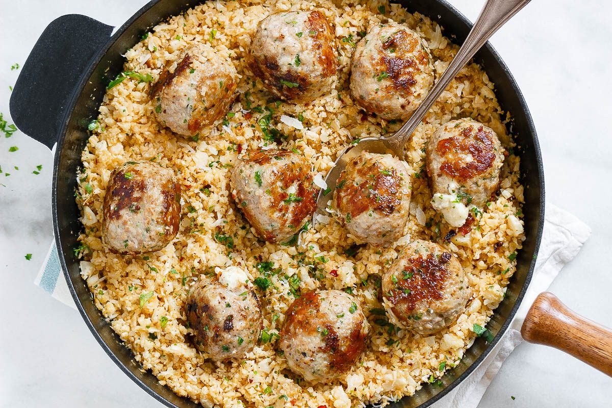 Cheesy Turkey Meatballs with Cauliflower Rice