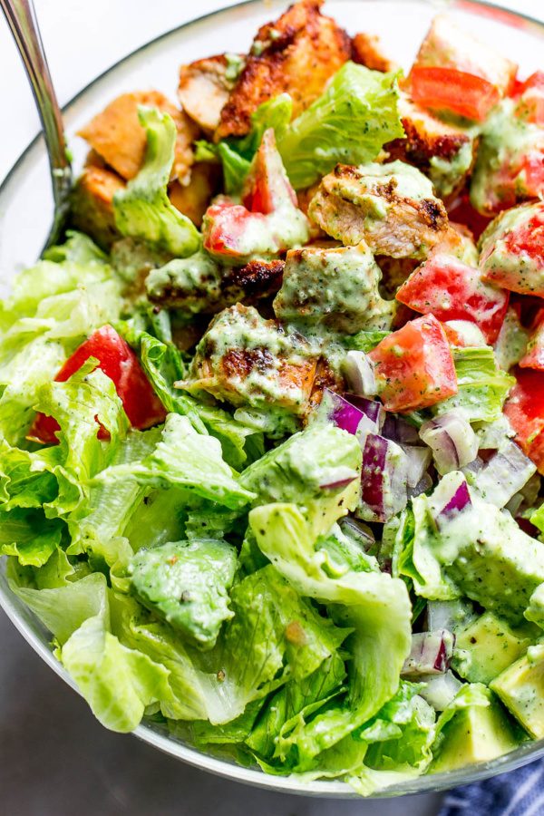 Taco Chicken Salad with Creamy Cilantro Lime Dressing - #recipe by #eatwell101 - https://www.eatwell101.com/taco-chicken-salad