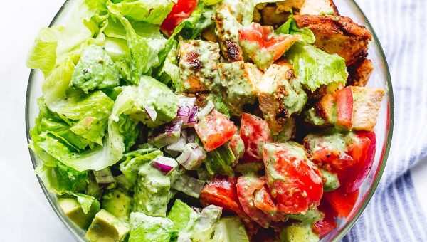 Taco Chicken Salad with Creamy Cilantro Lime Dressing - #recipe by #eatwell101 - https://www.eatwell101.com/taco-chicken-salad