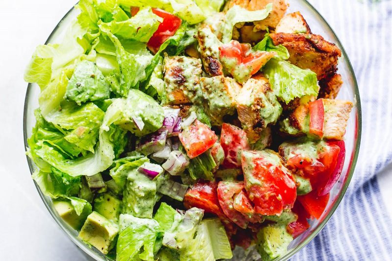Taco Chicken Salad with Creamy Cilantro Lime Dressing - #recipe by #eatwell101 - https://www.eatwell101.com/taco-chicken-salad