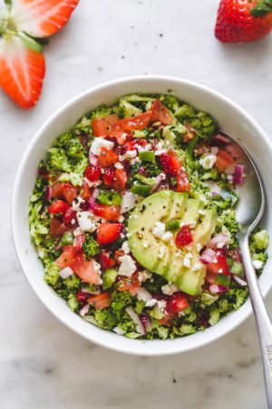 Roasted Broccoli Salad with Feta and Strawberry
