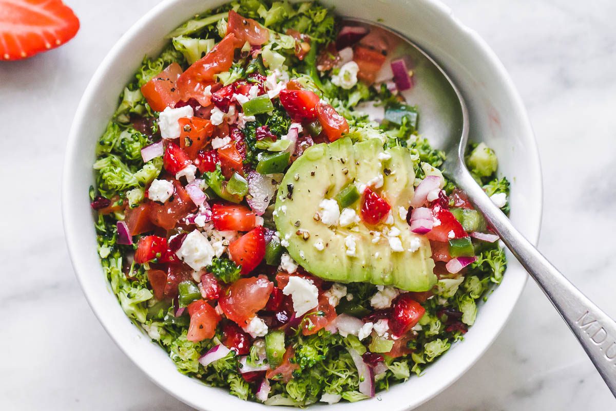 Roasted Broccoli Salad with Feta and Strawberry