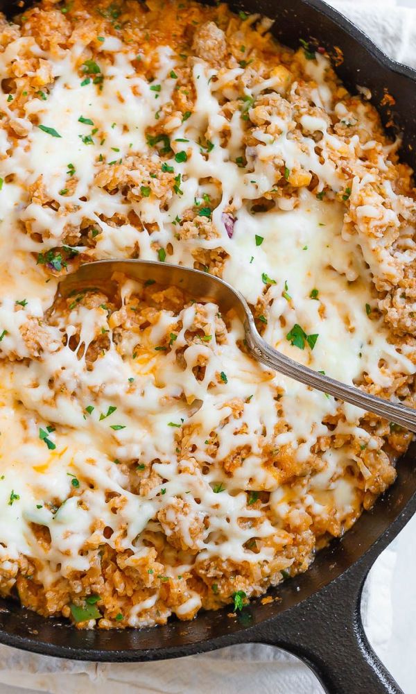 Sausage Taco Cauliflower Rice Skillet
