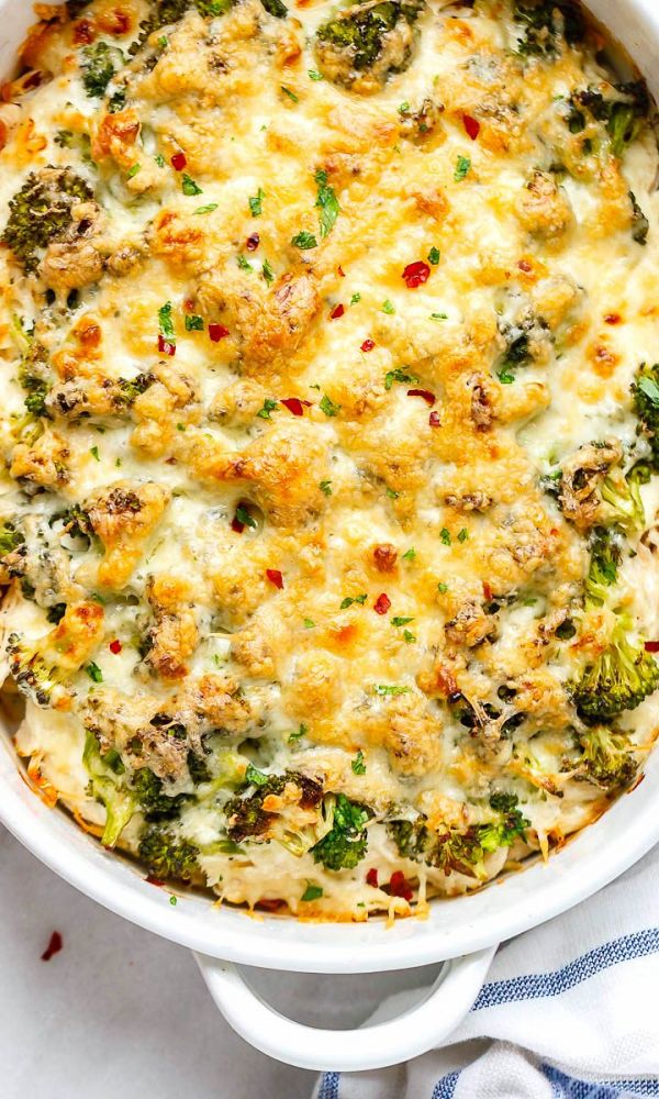 Broccoli Chicken Casserole with Cream Cheese and Mozzarella