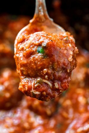 Slow Cooker Italian Sausage Meatballs in Tomato Parmesan Sauce
