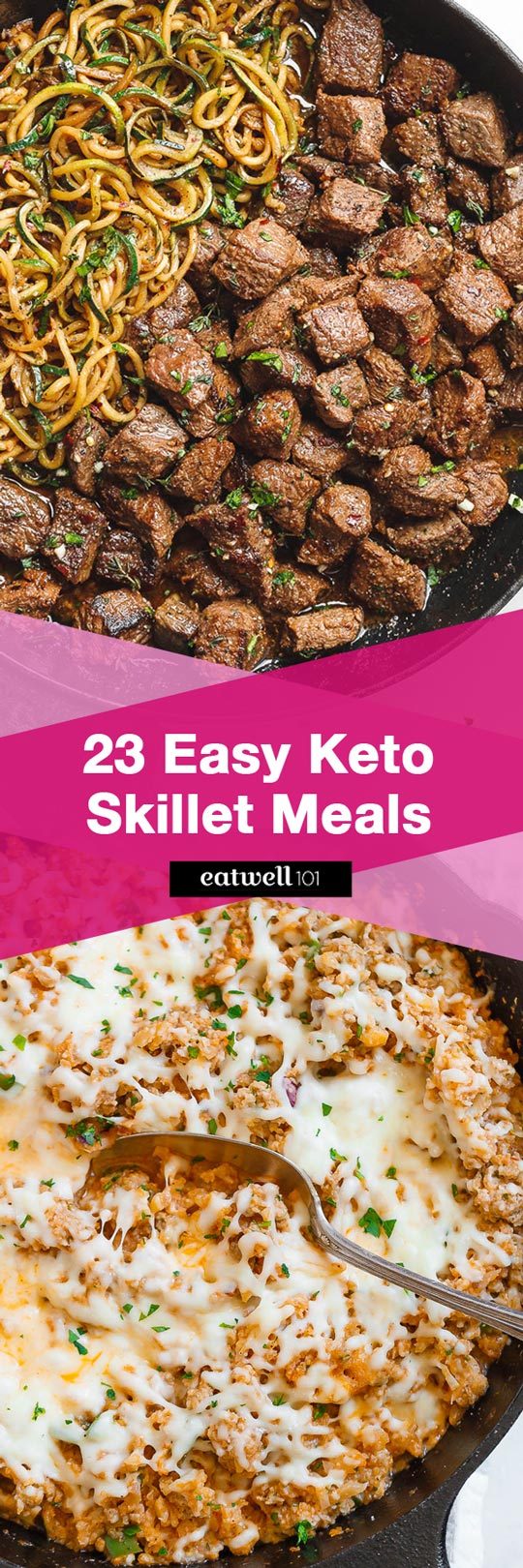 Keto Skillet Meal Recipes - Minimal clean-up and quick cook times make any of these keto one pan dinners a winner any night of the week.