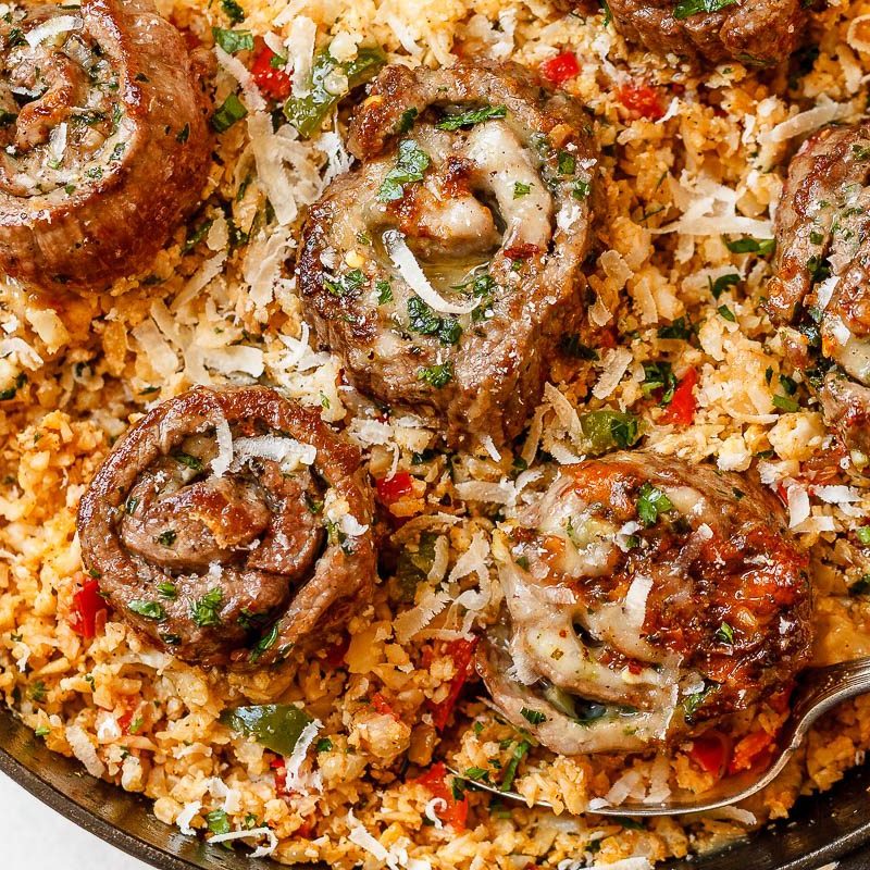 Mexican Cauliflower Rice Recipe with Cheesy Steak Roll-Ups — Eatwell101