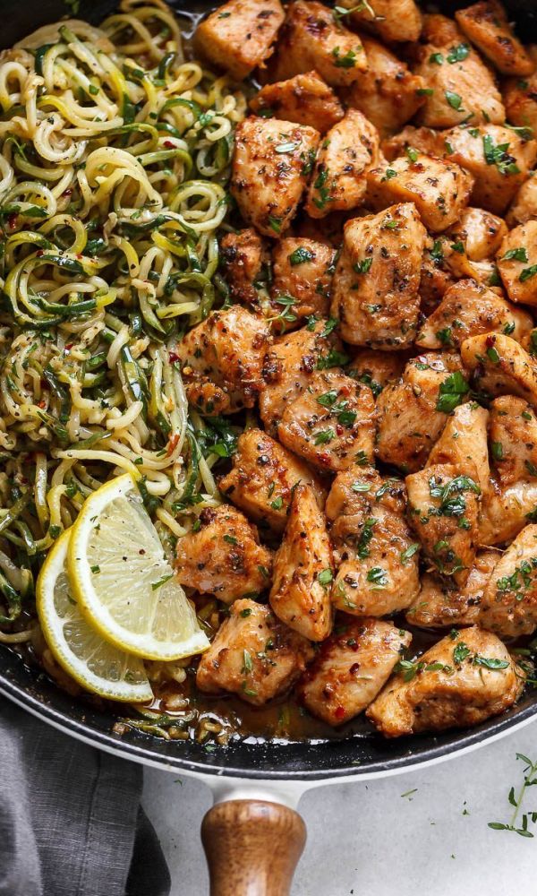 Garlic Butter Chicken Bites with Zucchini Noodles