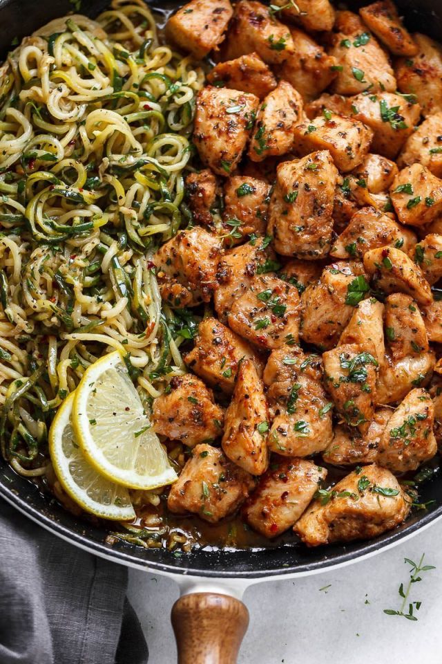 Garlic Butter Chicken Bites with Zucchini Noodles