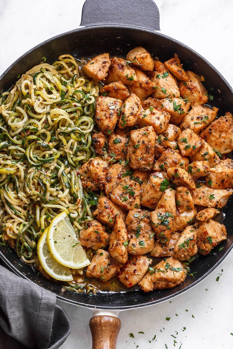 Garlic Butter Chicken Bites with Lemon Zucchini Noodles ...