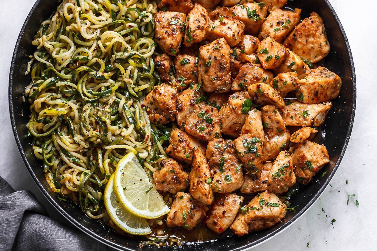 Garlic Butter Chicken Bites with Zucchini Noodles