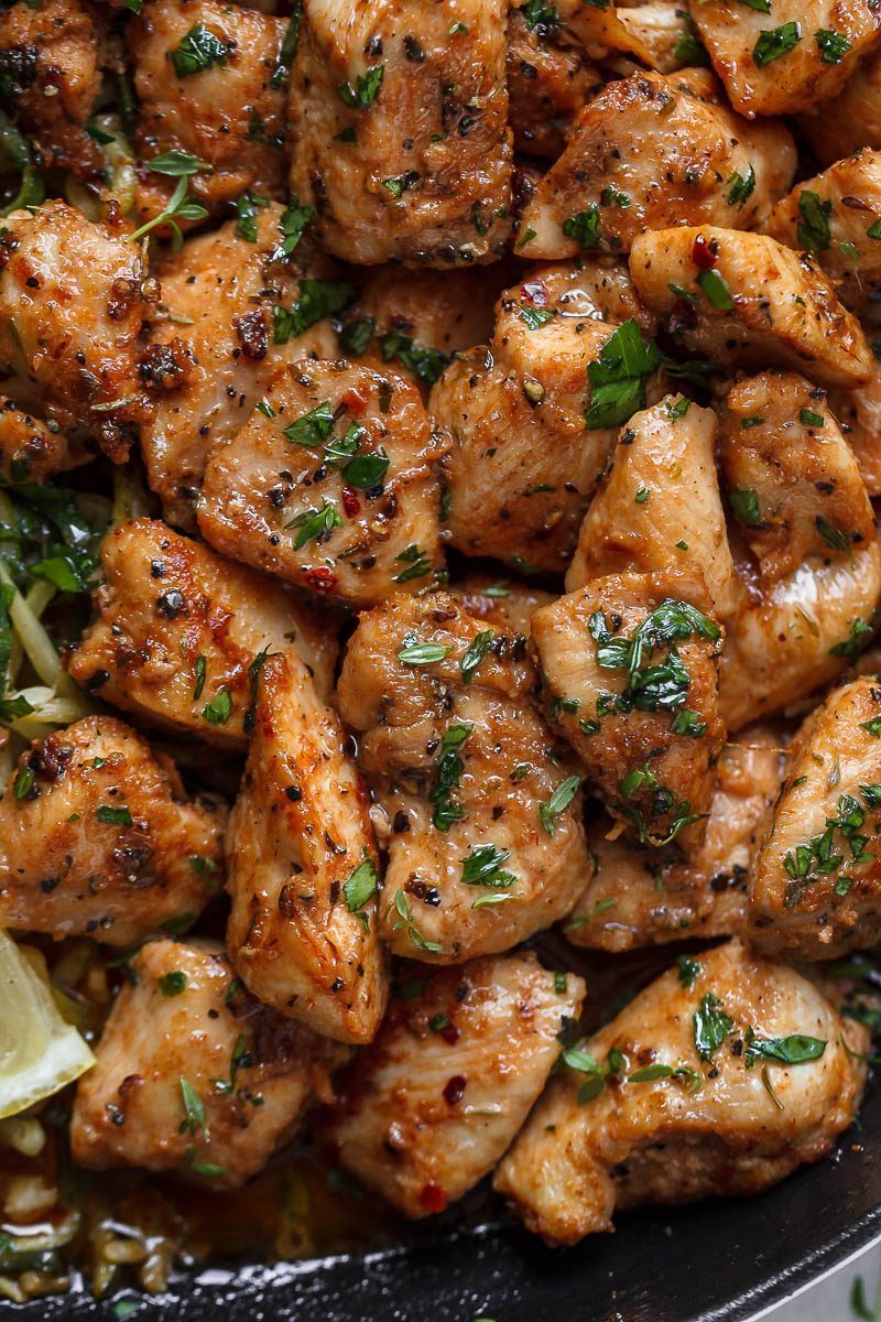 Garlic Butter Chicken Bites with Lemon Zucchini Noodles Recipe — Eatwell101 Garlic Butter Chicken Bites with Lemon Zucchini Noodles Recipe — Eatwell101