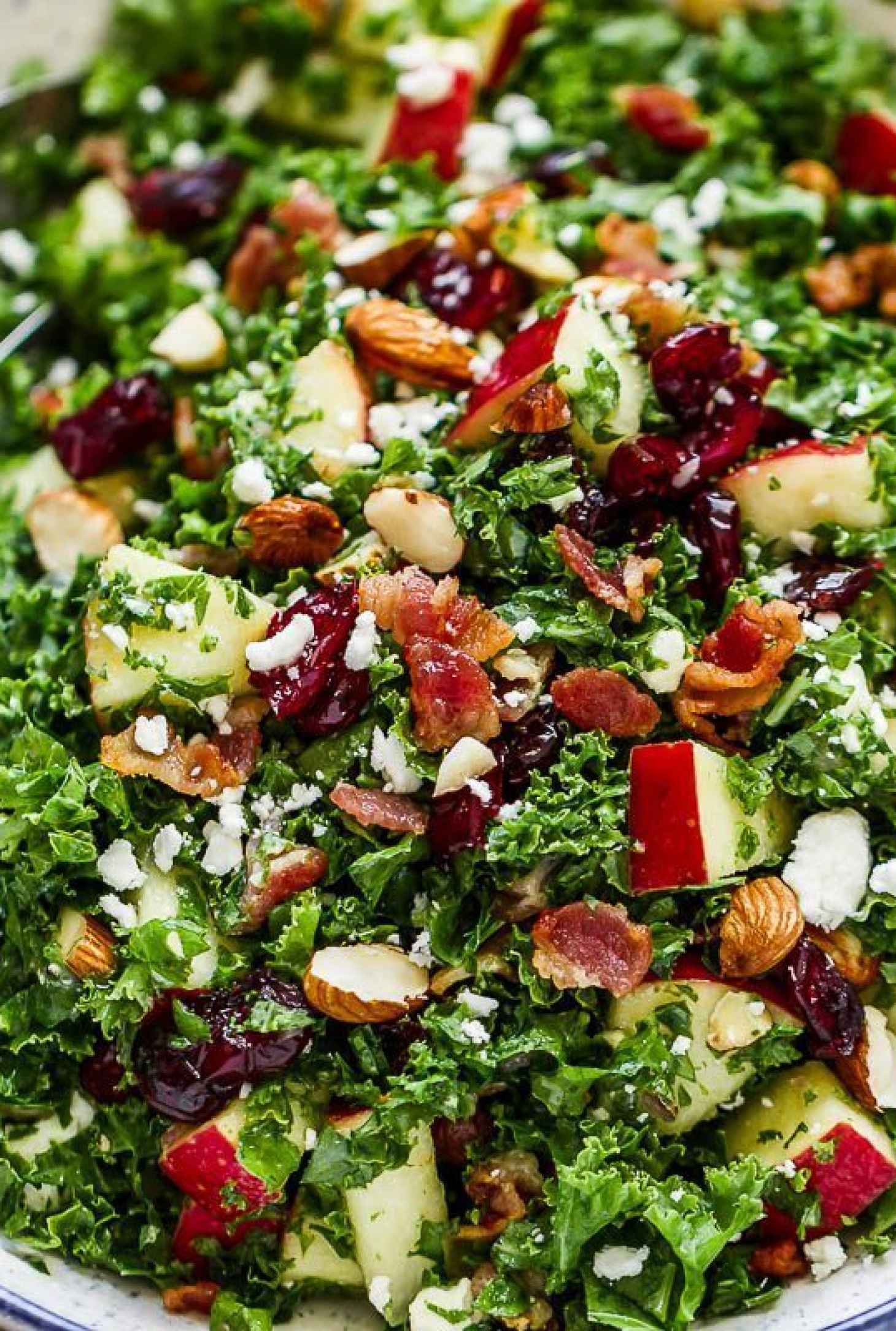 Apple Cranberry Bacon Kale Salad - #recipe by #eatwell101 - https://www.eatwell101.com/apple-cranberry-bacon-kale-salad-recipe