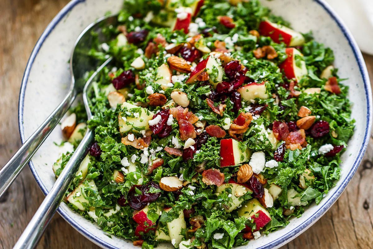 Apple Cranberry Bacon Kale Salad