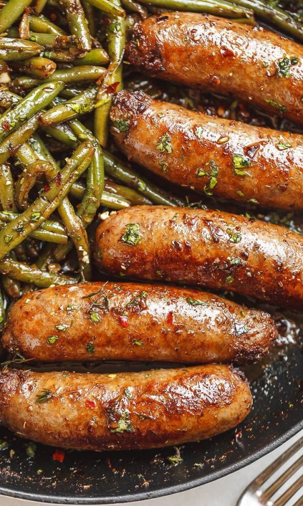 Garlic Butter Sausages with Lemon Green Beans