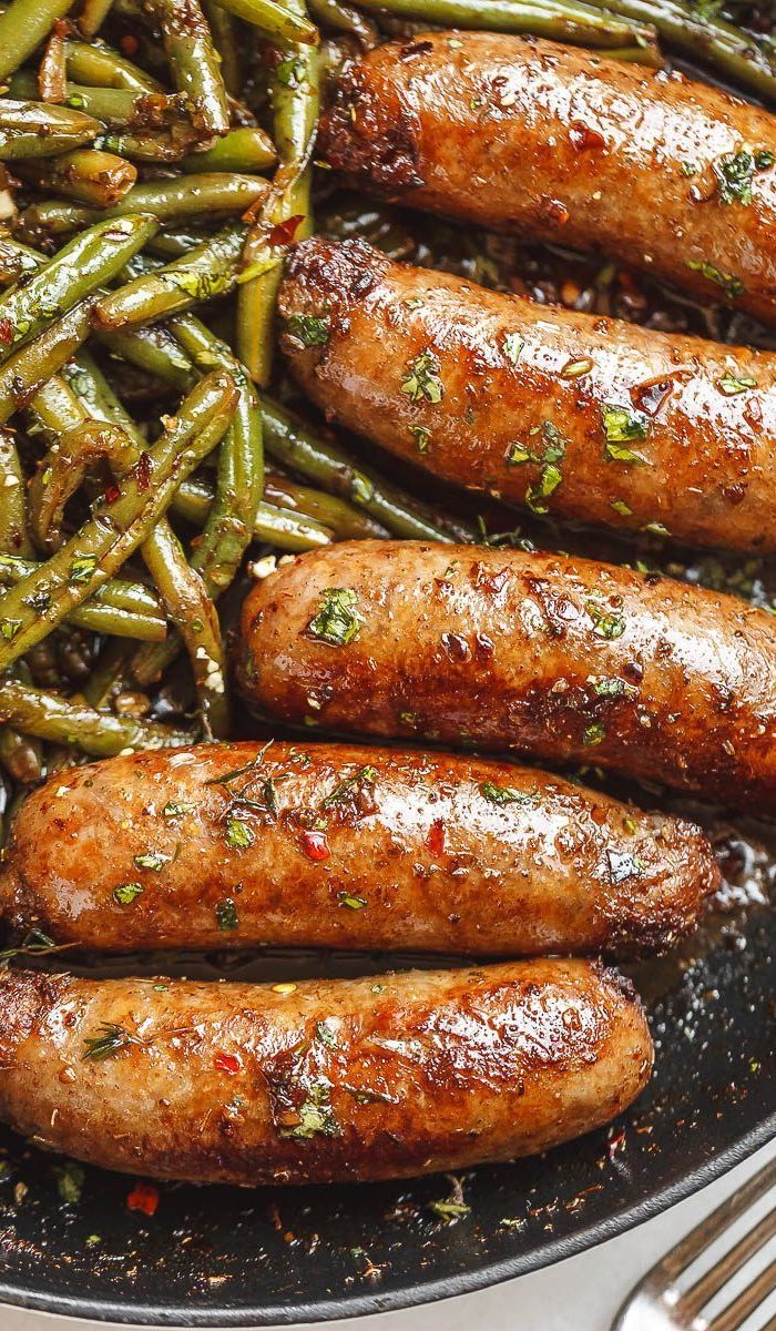 Garlic Butter Sausages with Lemon Green Beans