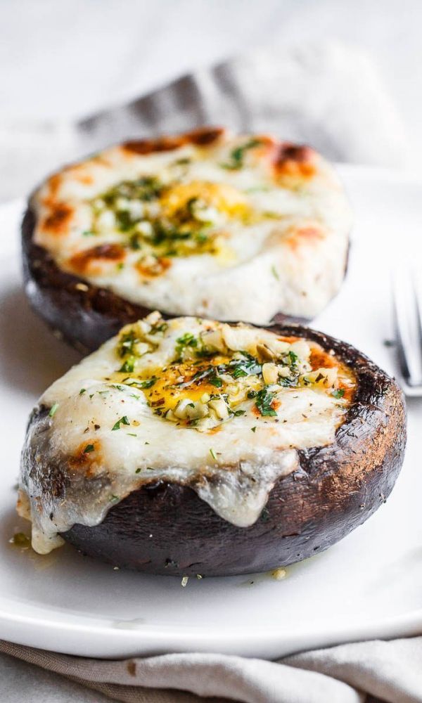 Cheesy Stuffed Portobello Mushrooms with Garlic Butter Sauce