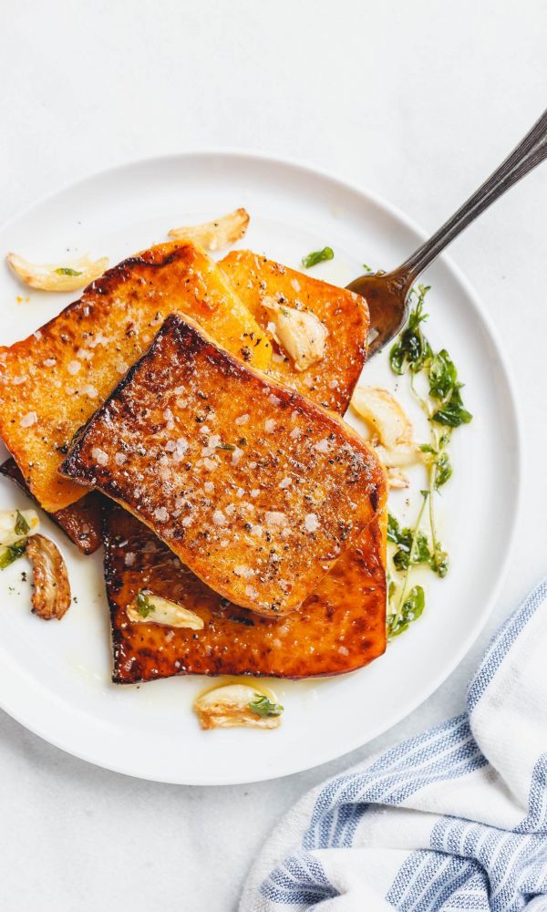 Simple Butternut Squash Steaks with Garlic Butter