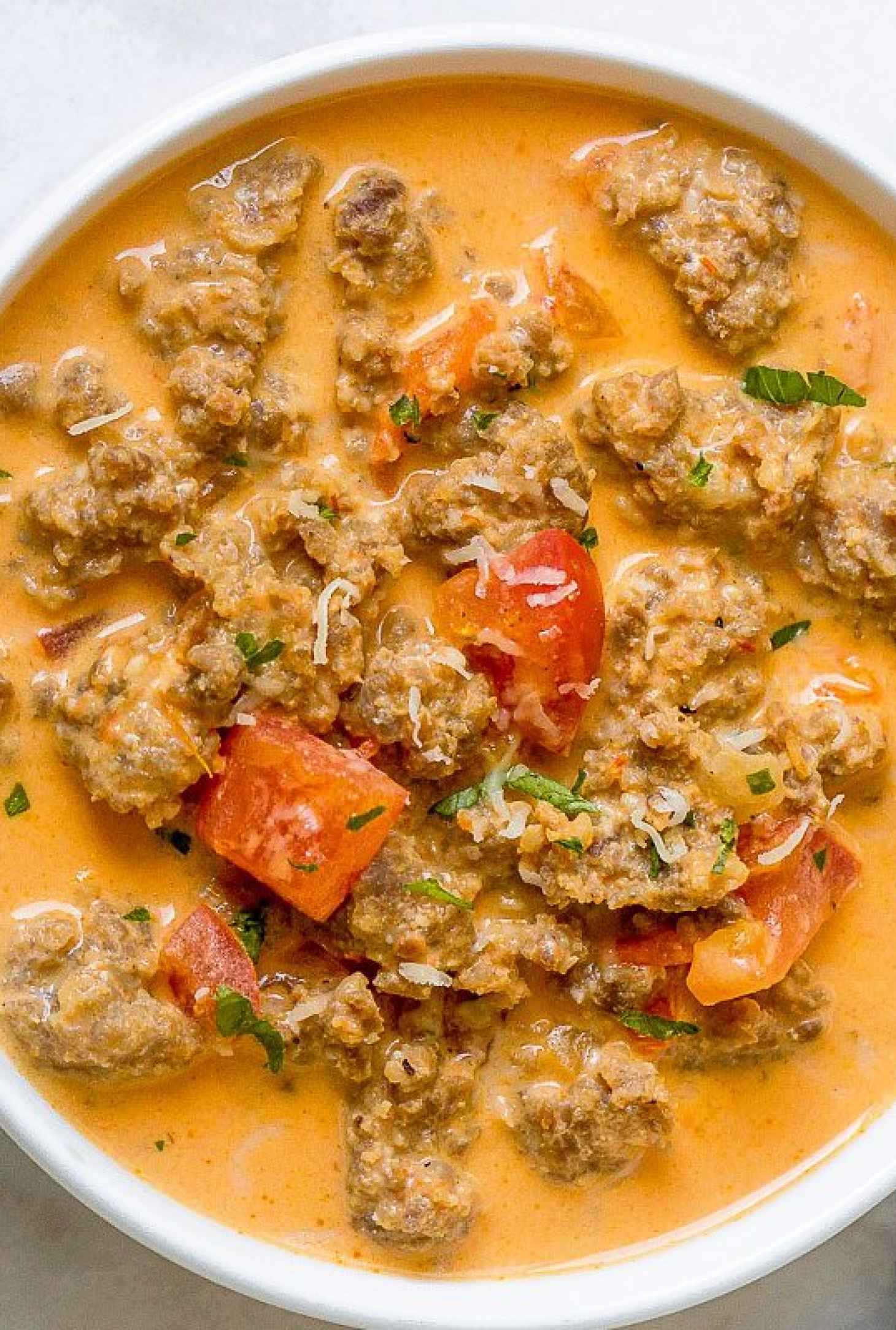 Sausage Parmesan Cream Cheese Soup - #recipe by #eatwell101 - https://www.eatwell101.com/sausage-parmesan-cream-cheese-soup-recipe