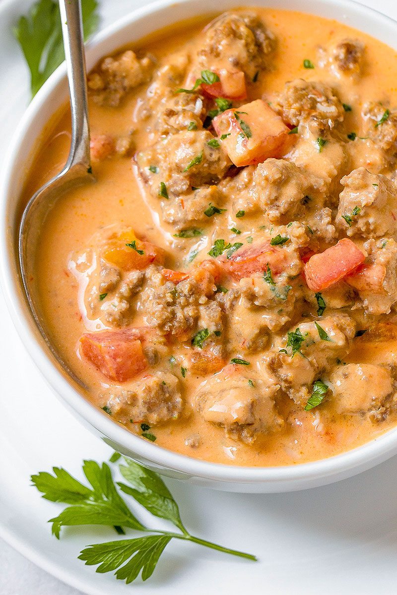 Sausage Parmesan Cream Cheese Soup - #eatwell101 #recipe #keto #soup #lowcarb #instantpot - A simple way to add warmth to your day - You'll enjoy every spoonful of this sausage parmesan cream cheese soup!