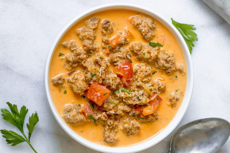 Sausage Parmesan Cream Cheese Soup - #recipe by #eatwell101 - https://www.eatwell101.com/sausage-parmesan-cream-cheese-soup-recipe