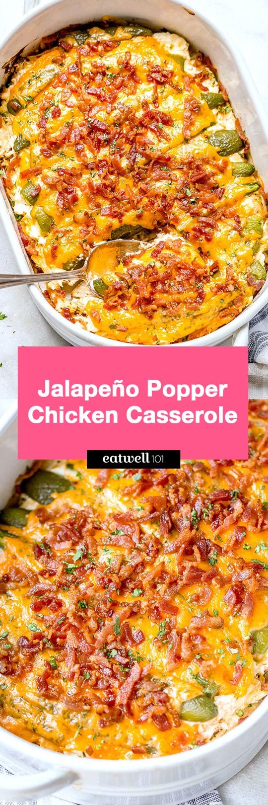 Jalapeño popper chicken casserole – #eatwell101 #recipe So quick and easy.  Everyone will love this delicious chicken casserole recipe! #Jalapeñopopper #chicken #casserole #recipe #cheddar #bacon