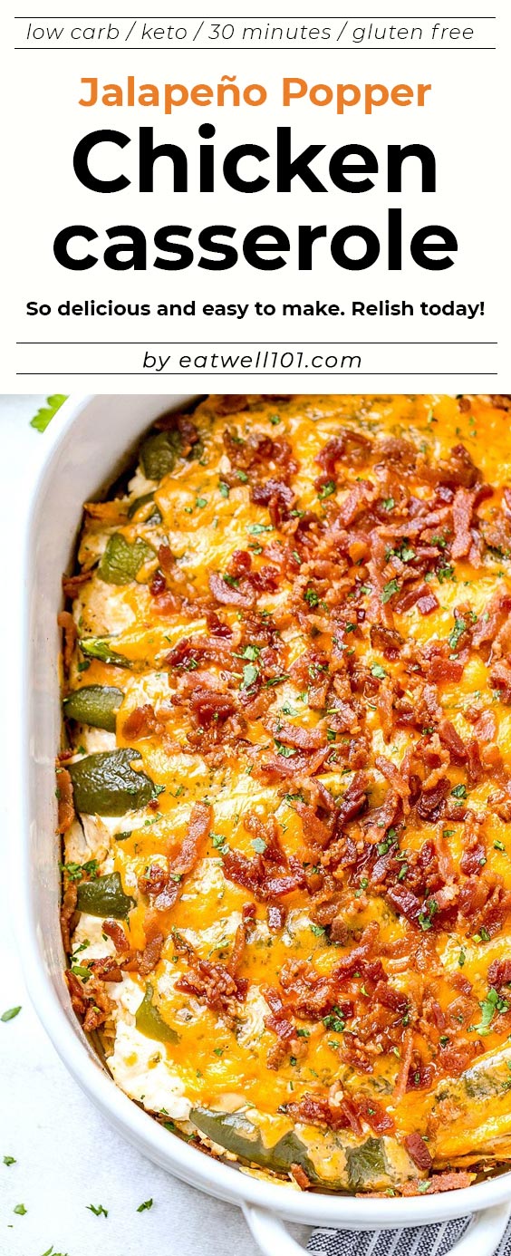 Jalapeño popper chicken casserole – #eatwell101 #recipe So quick and easy.  Everyone will love this delicious chicken casserole recipe! #Jalapeñopopper #chicken #casserole #recipe #cheddar #bacon