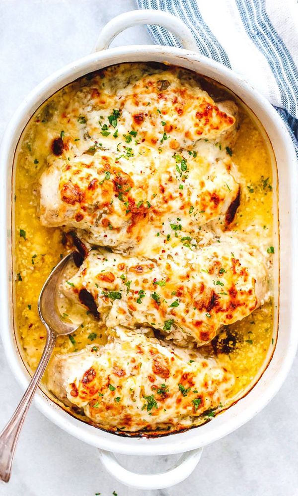 Salsa Verde Chicken Casserole with Cream Cheese and Mozzarella