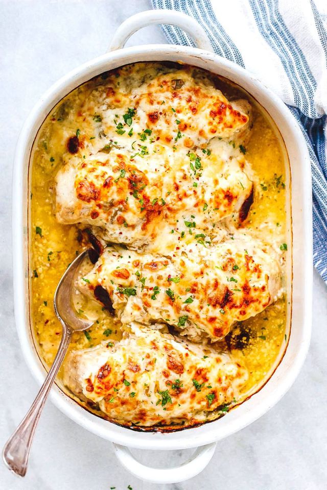 Salsa Verde Chicken Casserole with Cream Cheese and Mozzarella