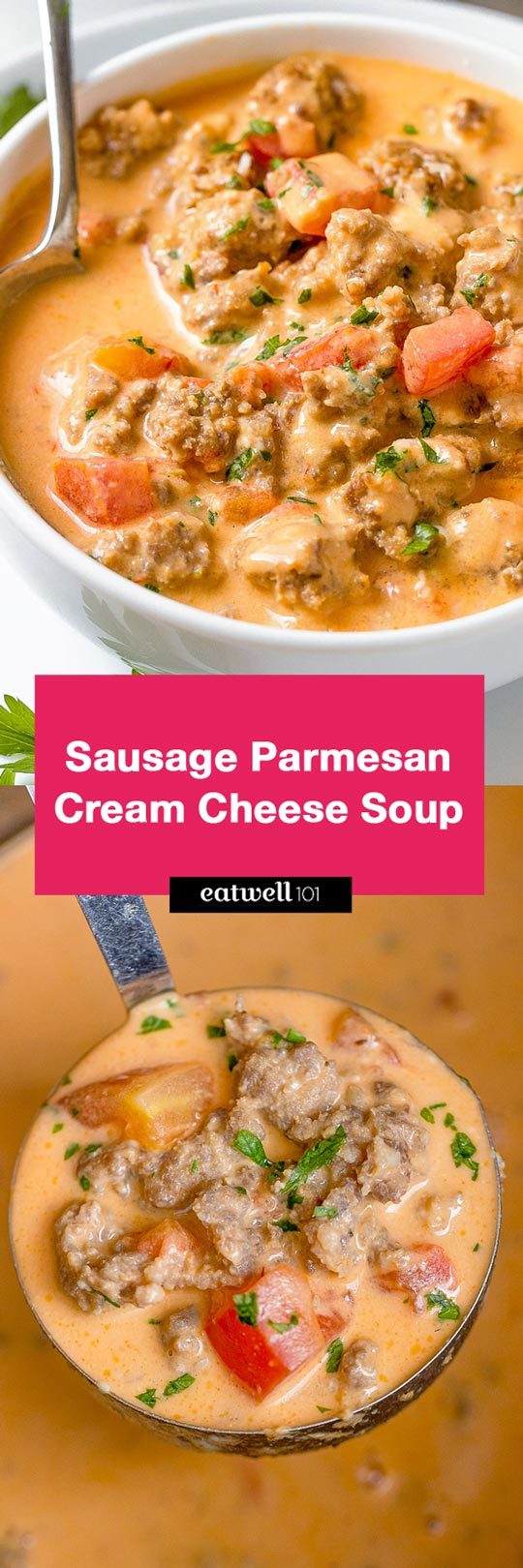 Sausage Parmesan Cream Cheese Soup - #eatwell101 #recipe #keto #soup #lowcarb #instantpot - A simple way to add warmth to your day - You'll enjoy every spoonful of this sausage parmesan cream cheese soup!