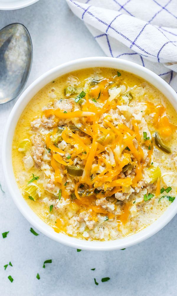 Creamy Cauliflower Rice Chicken Soup