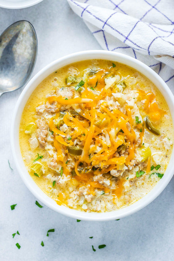 Creamy Cauliflower Rice Chicken Soup - #recipe by #eatwell101 - https://www.eatwell101.com/creamy-cauliflower-rice-chicken-soup