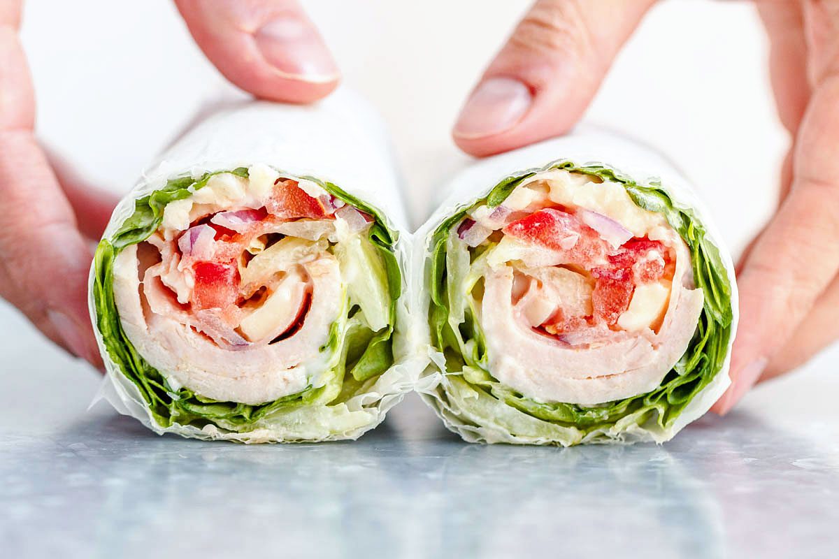 Lettuce Wrap Sandwich with Ham, Tomato and Mozzarella