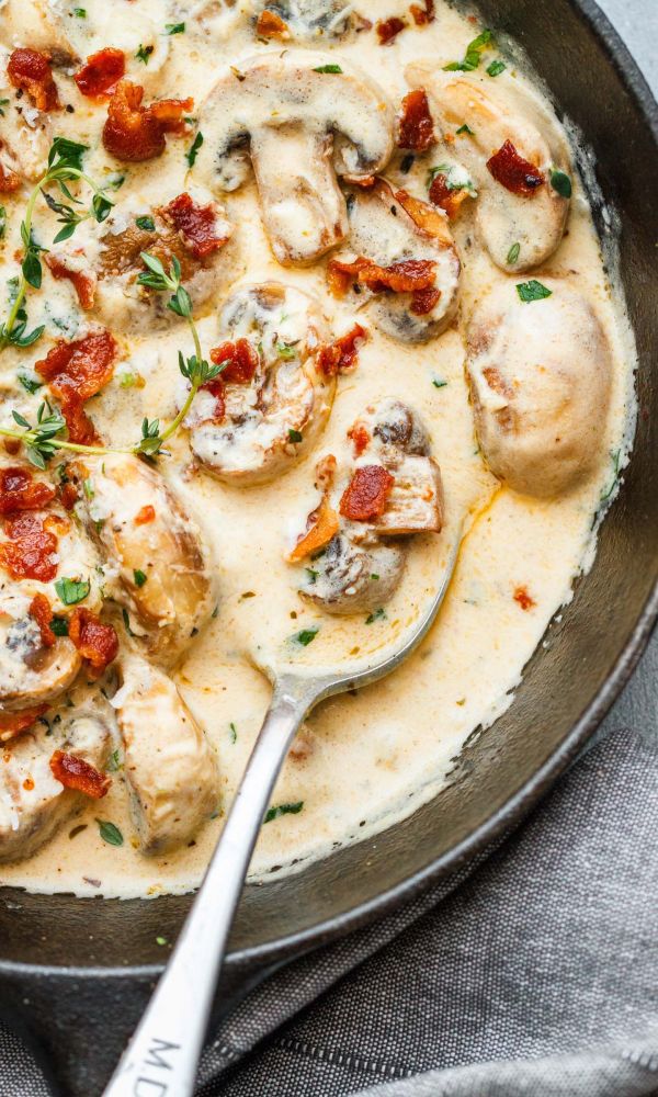 Creamy Garlic Parmesan Mushrooms with Bacon