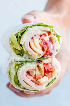 Lettuce Wrap Sandwich with Ham, Tomato and Mozzarella