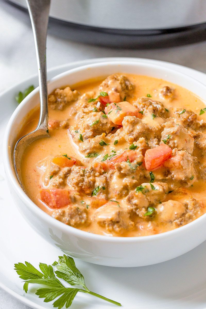 Sausage Parmesan Cream Cheese Soup - #eatwell101 #recipe #keto #soup #lowcarb #instantpot - A simple way to add warmth to your day - You'll enjoy every spoonful of this sausage parmesan cream cheese soup!