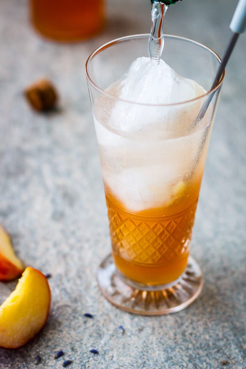 Peach Lavender Shrub Cocktail - Fragrant and delicate, this is the perfect cocktail recipe for anyone who loves to make their own mixers. 