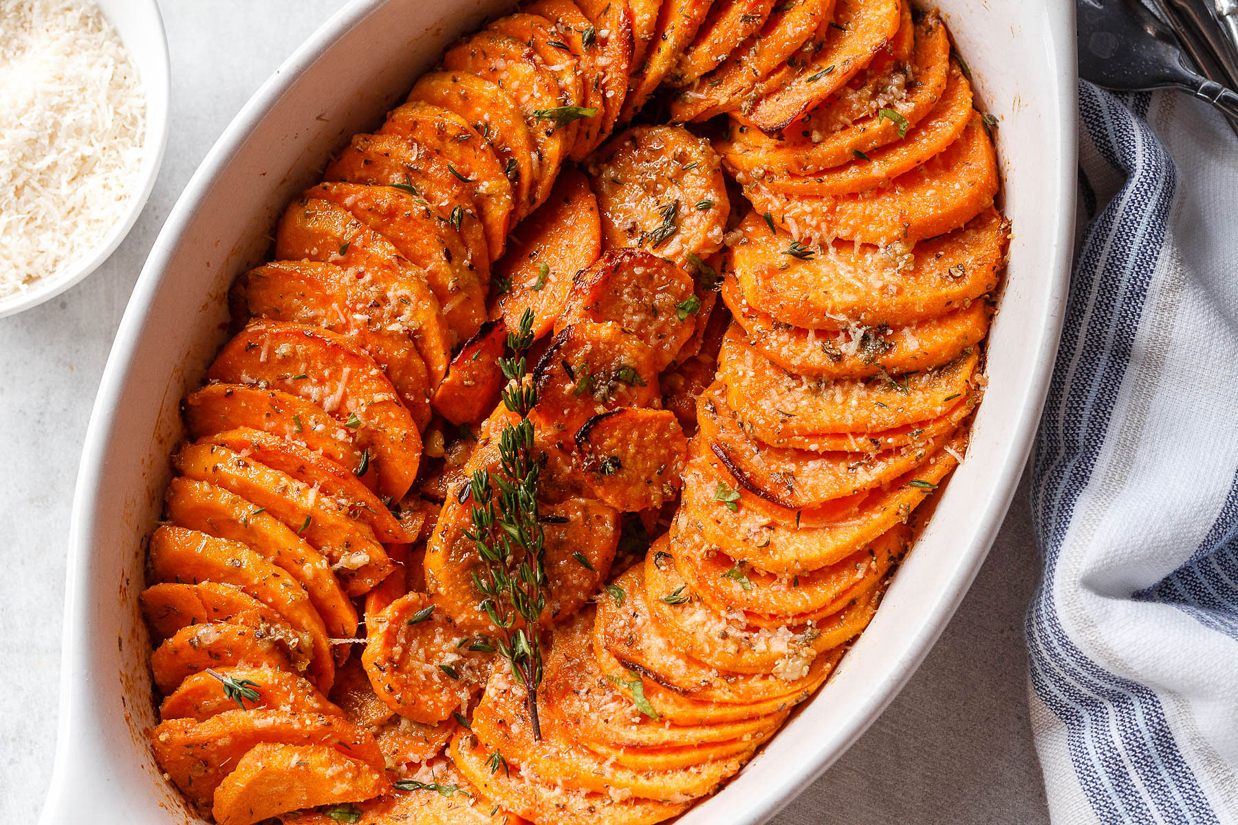 Roasted Sweet Potatoes with garlic and Parmesan